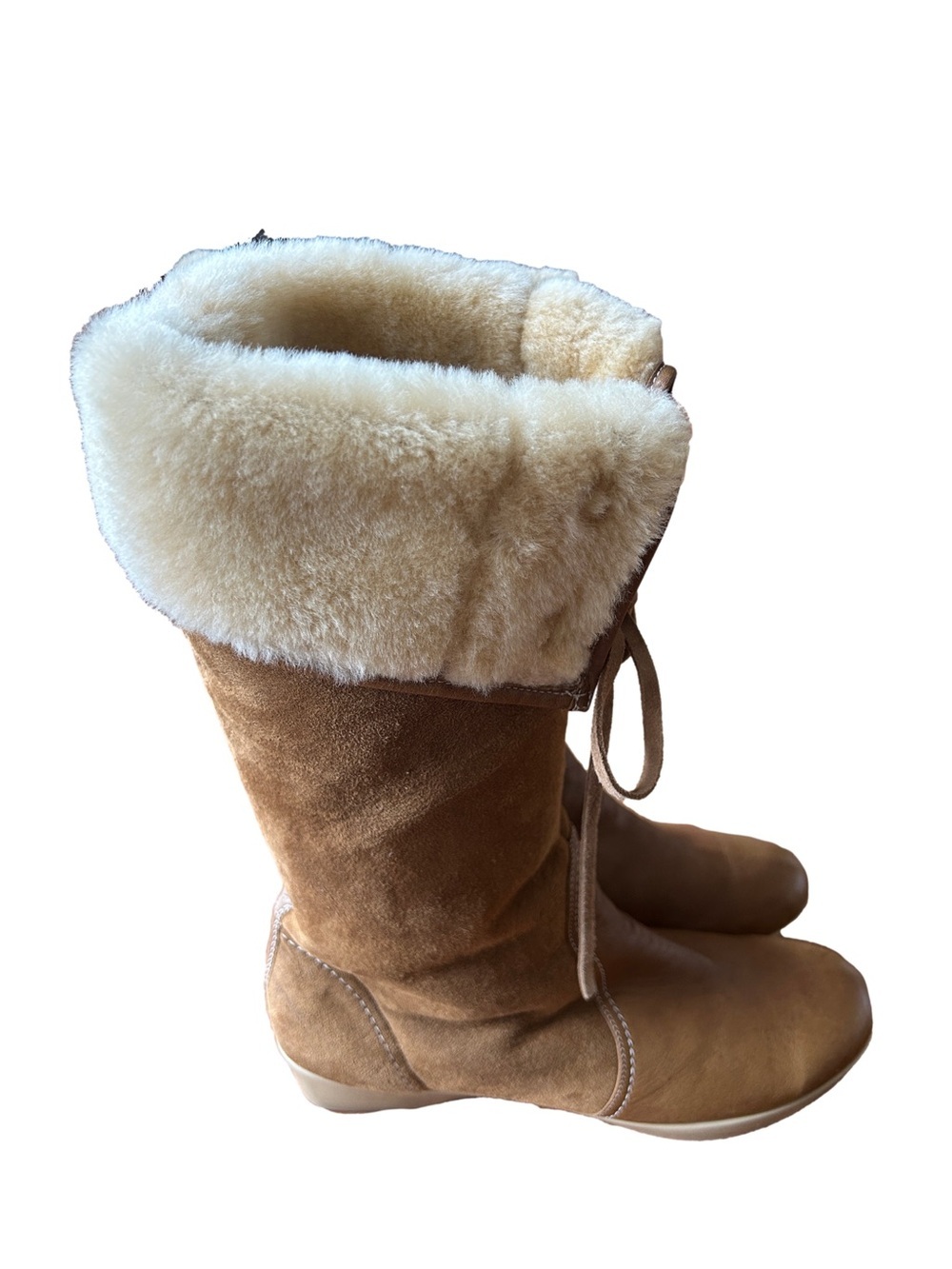 You By Crocs Lambswool Tall Winter Boots Tan Light Brown Suede Leather Size 10